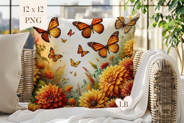 Butterfly Pillow Sublimation - Dahlia Pillow Cover PNG Sublimation BijouBay 