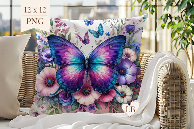 Butterfly Pillow Sublimation - Floral Pillow Cover PNG Sublimation BijouBay 