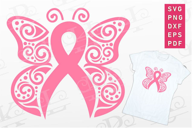 Butterfly Pink Breast Cancer Ribbon T shirt Design SVG PNG SVG D2PUTRI Designs 