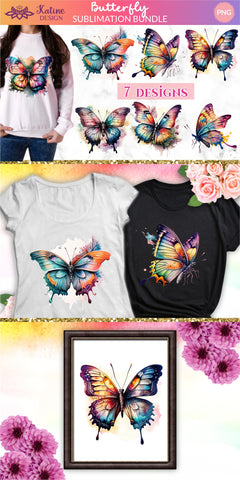 Butterfly PNG, Sublimation Design Bundle, Watercolor Butterfly Clipart, Butterfly Illustrations, Butterfly Clipart, Watercolor Butterfly, Butterflies Clipart, Instant Download, Butterfly Sublimation Design, Butterfly Design, Butterfly Transparent PNG Sublimation KatineDesign 