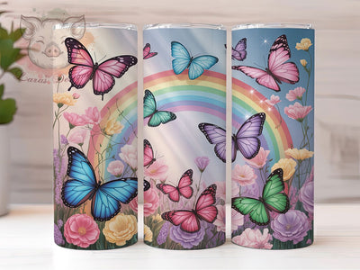 Butterfly Rainbow Wildflower Tumbler, Pink Teal Wildflower Tumbler, Stylish 20oz Wrap, Sublimation Design, Trendy Gift Idea, Glitter Flower Wrap, Botanical Rainbow Tumbler Sublimation Lara' s Designs 