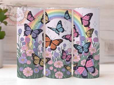 Butterfly Rainbow Wildflower Tumbler, Pink Teal Wildflower Tumbler, Stylish 20oz Wrap, Sublimation Design, Trendy Gift Idea, Glitter Flower Wrap, Botanical Rainbow Tumbler Sublimation Lara' s Designs 