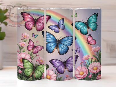 Butterfly Rainbow Wildflower Tumbler, Pink Teal Wildflower Tumbler, Stylish 20oz Wrap, Sublimation Design, Trendy Gift Idea, Glitter Flower Wrap, Botanical Rainbow Tumbler Sublimation Lara' s Designs 