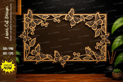 Butterfly Rectangle Frame Laser Cut Svg Design SVG Regulrcrative 