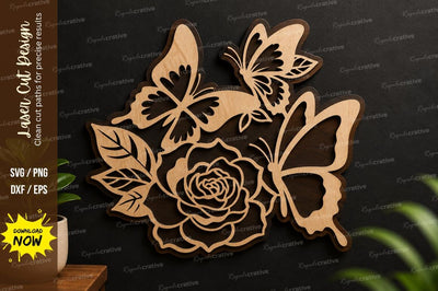 Butterfly Rose Decor laser cut svg File SVG Regulrcrative 