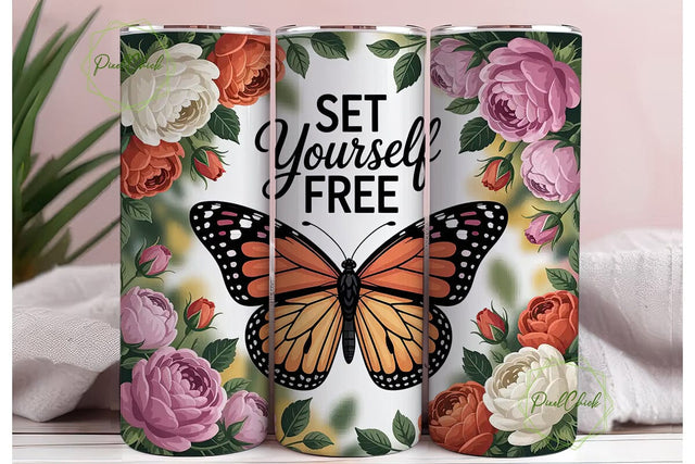 Butterfly Rose Floral 20oz Tumbler Wrap Sublimation PixelChick 