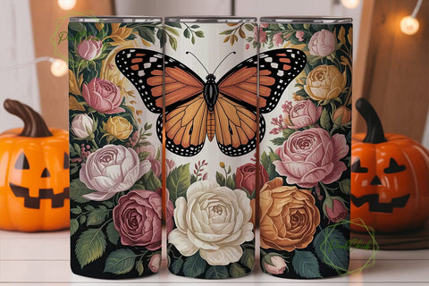 Butterfly Rose Floral 20oz Tumbler Wrap Sublimation PixelChick 