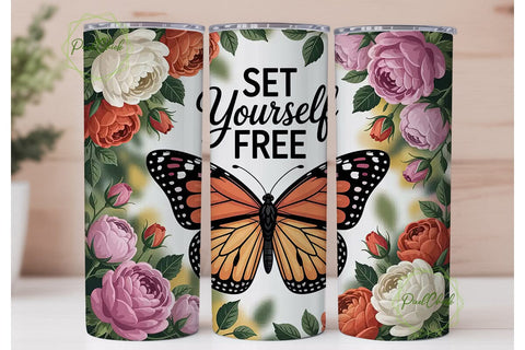 Butterfly Rose Floral 20oz Tumbler Wrap Sublimation PixelChick 