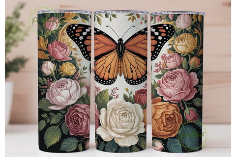 Butterfly Rose Floral 20oz Tumbler Wrap Sublimation PixelChick 