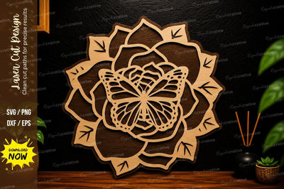 Butterfly Rose Mandala Laser Cut SVG Design SVG Regulrcrative 
