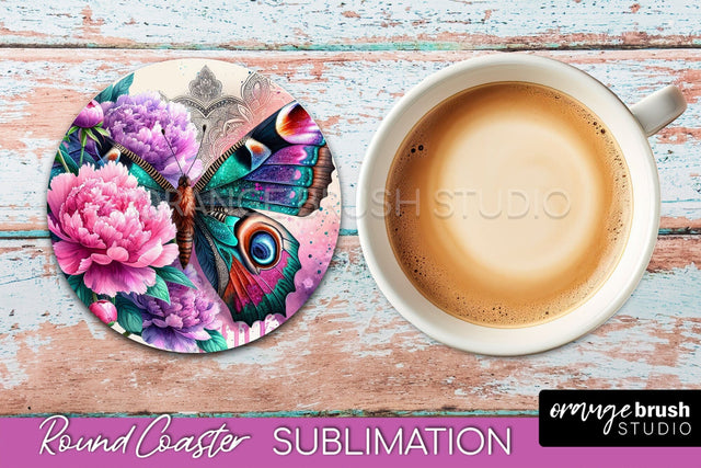 Butterfly Round Coaster Sublimation - Butterfly Coaster PNG Sublimation OrangeBrushStudio 