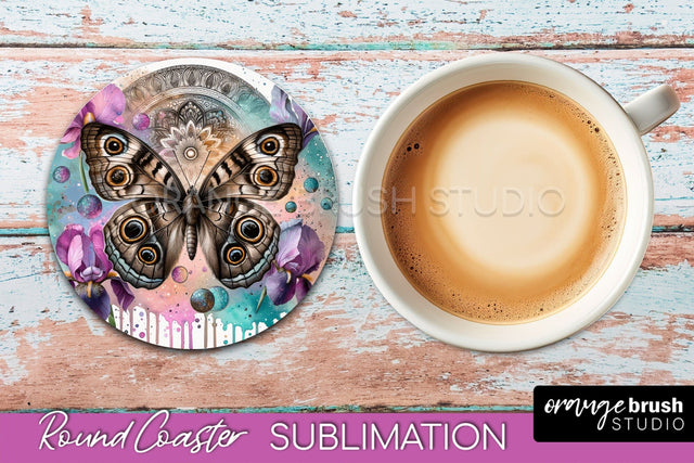 Butterfly Round Coaster Sublimation - Butterfly Coaster PNG Sublimation OrangeBrushStudio 