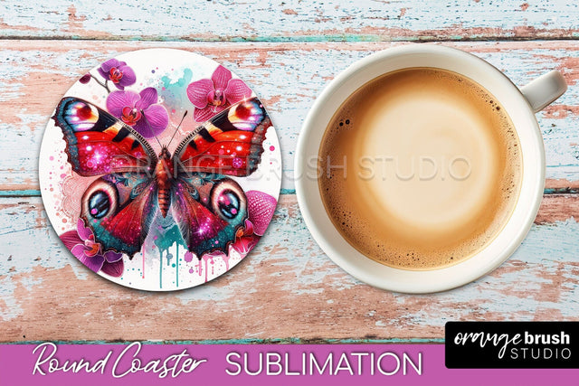 Butterfly Round Coaster Sublimation - Butterfly Coaster PNG Sublimation OrangeBrushStudio 