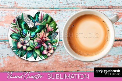 Butterfly Round Coaster Sublimation - Butterfly Coaster PNG Sublimation OrangeBrushStudio 