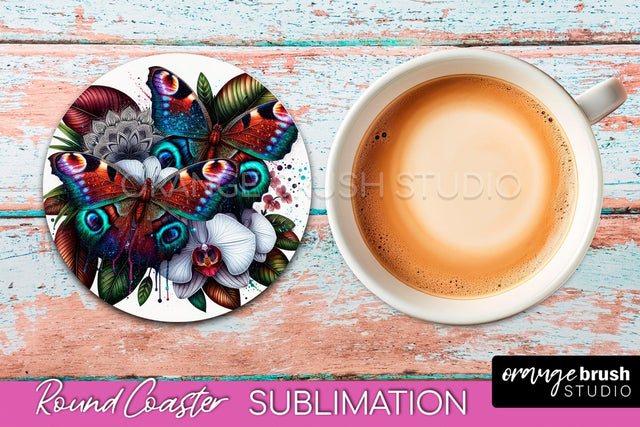 Butterfly Round Coaster Sublimation - Butterfly Coaster PNG Sublimation OrangeBrushStudio 