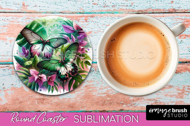 Butterfly Round Coaster Sublimation - Butterfly Coaster PNG Sublimation OrangeBrushStudio 