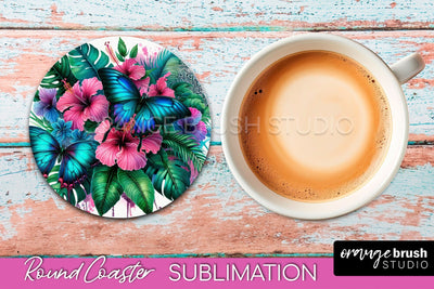 Butterfly Round Coaster Sublimation - Butterfly Coaster PNG Sublimation OrangeBrushStudio 