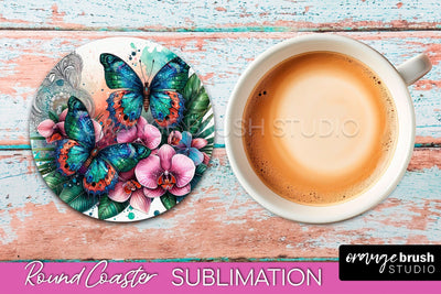 Butterfly Round Coaster Sublimation - Butterfly Coaster PNG Sublimation OrangeBrushStudio 