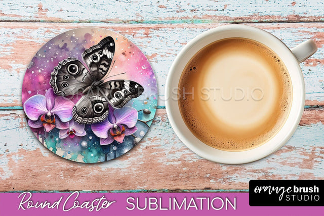Butterfly Round Coaster Sublimation - Butterfly Coaster PNG Sublimation OrangeBrushStudio 