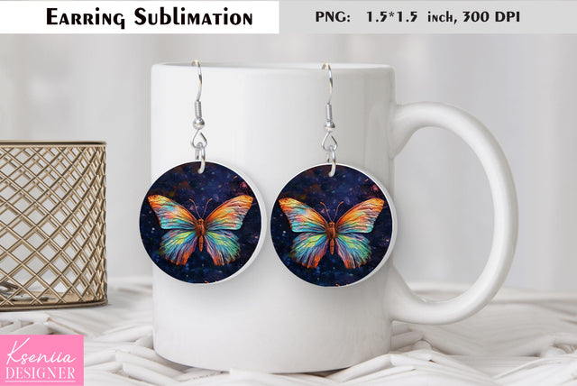 Butterfly round earring sublimation. Summer earring design Sublimation Kseniia designer 