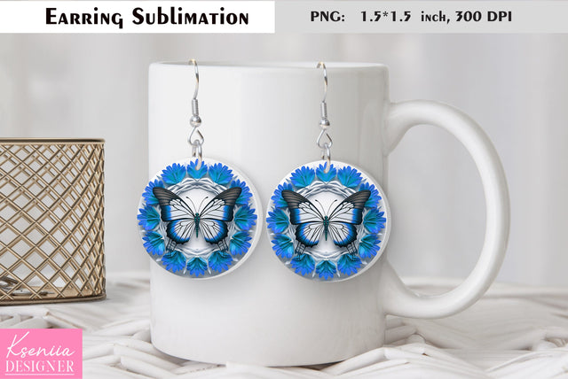 Butterfly round earring sublimation. Summer earring design Sublimation Kseniia designer 