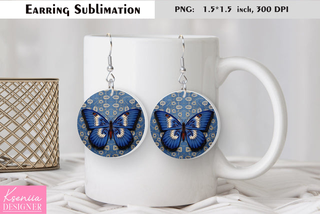 Butterfly round earring sublimation. Summer earring design Sublimation Kseniia designer 