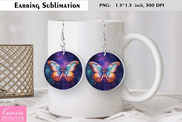 Butterfly round earring sublimation. Summer earring design Sublimation Kseniia designer 