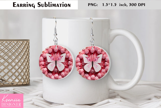 Butterfly round earring sublimation. Summer earring design Sublimation Kseniia designer 