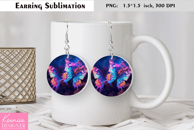 Butterfly round earring sublimation. Summer earring design Sublimation Kseniia designer 