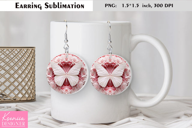 Butterfly round earring sublimation. Summer earring design Sublimation Kseniia designer 