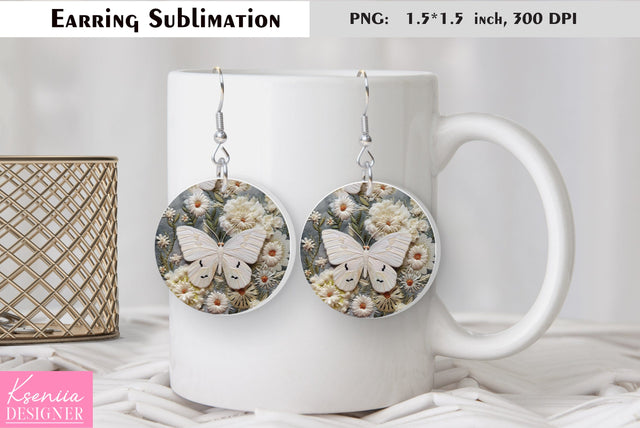 Butterfly round earring sublimation. Summer earring design Sublimation Kseniia designer 