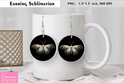 Butterfly round earring sublimation. Summer earring design Sublimation Kseniia designer 