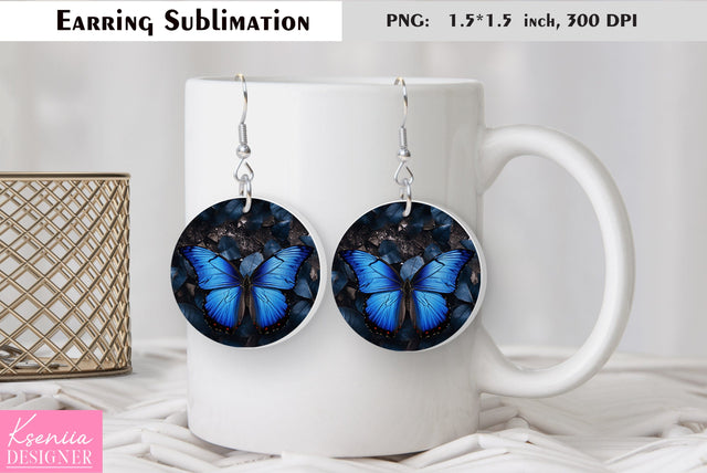 Butterfly round earring sublimation. Summer earring design Sublimation Kseniia designer 