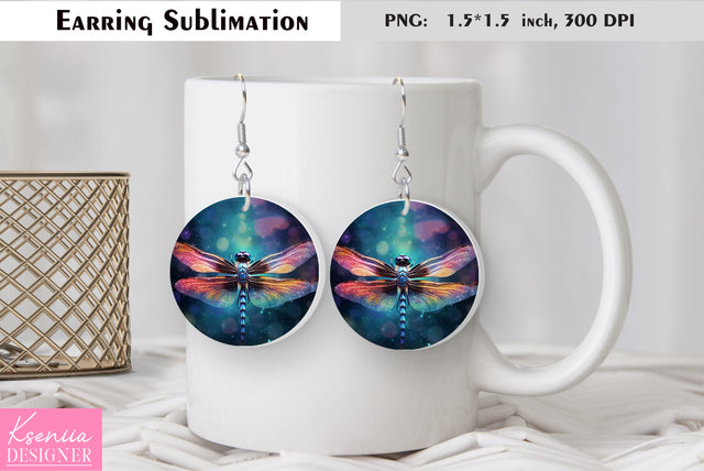 Butterfly round earring sublimation. Summer earring design Sublimation Kseniia designer 