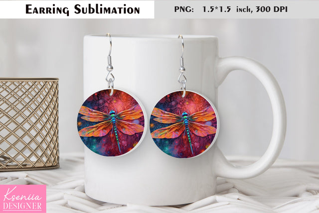 Butterfly round earring sublimation. Summer earring design Sublimation Kseniia designer 