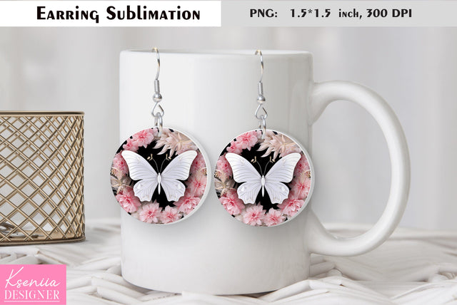 Butterfly round earring sublimation. Summer earring design Sublimation Kseniia designer 