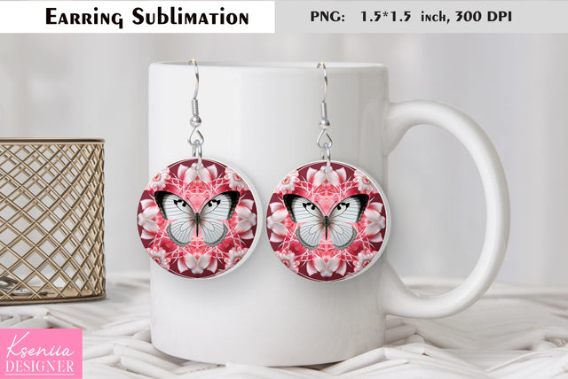 Butterfly round earring sublimation. Summer earring design Sublimation Kseniia designer 