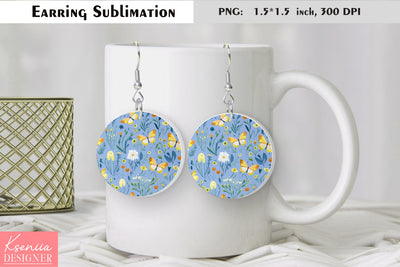 Butterfly round earring sublimation. Summer earring design Sublimation Kseniia designer 