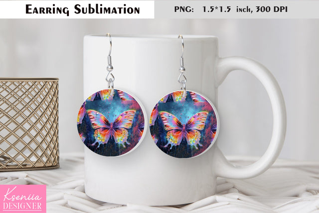 Butterfly round earring sublimation. Summer earring design Sublimation Kseniia designer 