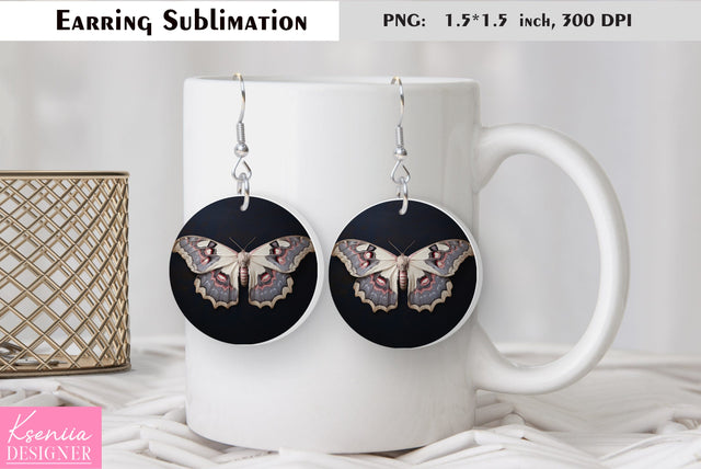Butterfly round earring sublimation. Summer earring design Sublimation Kseniia designer 