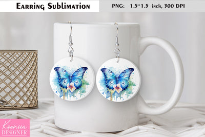 Butterfly round earring sublimation. Summer earring design Sublimation Kseniia designer 