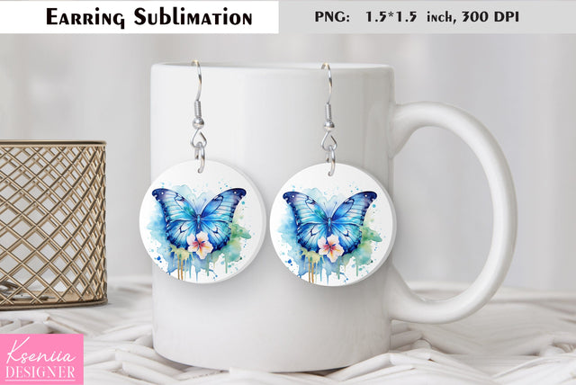 Butterfly round earring sublimation. Summer earring design Sublimation Kseniia designer 