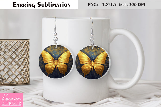 Butterfly round earring sublimation. Summer earring design Sublimation Kseniia designer 