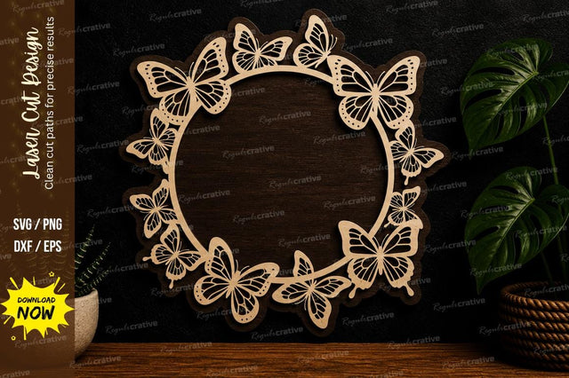 Butterfly Round Frame laser cut svg File SVG Regulrcrative 