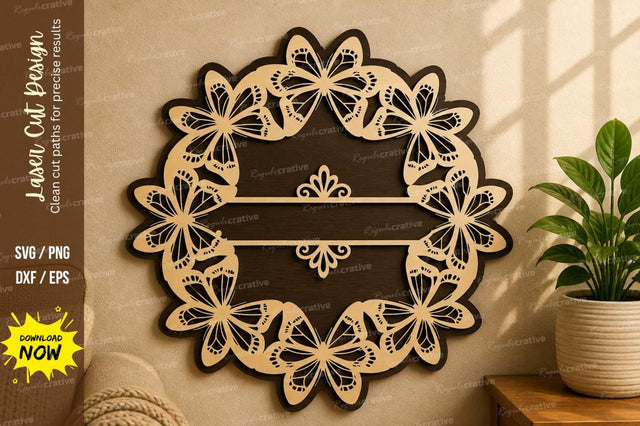 Butterfly Round Name Frame laser cut svg File SVG Regulrcrative 