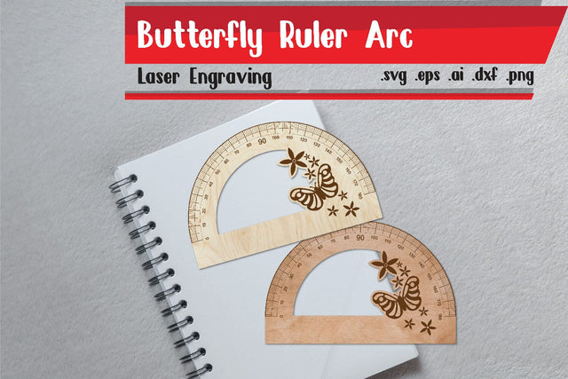 Butterfly Ruler Arch - Ruler Protactor - Wooden Ruler SVG zafrans studio 