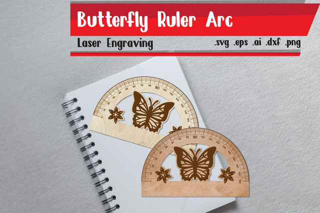 Butterfly Ruler Arch - Ruler Protactor - Wooden Ruler SVG zafrans studio 