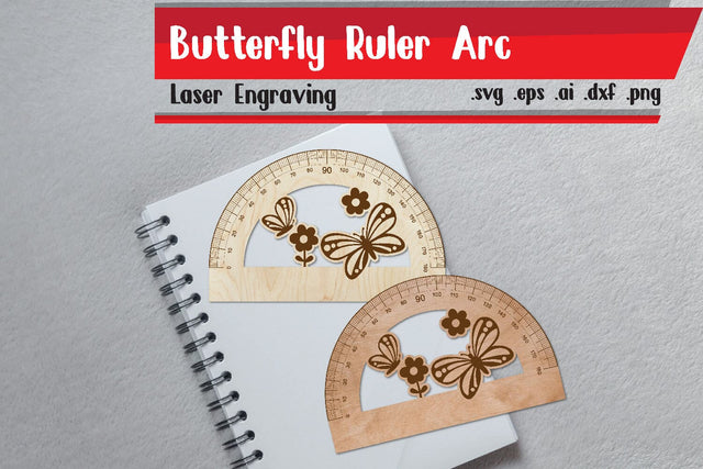 Butterfly Ruler Arch - Ruler Protactor - Wooden Ruler SVG zafrans studio 