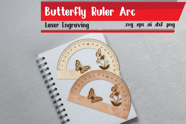 Butterfly Ruler Arch - Ruler Protactor - Wooden Ruler SVG zafrans studio 
