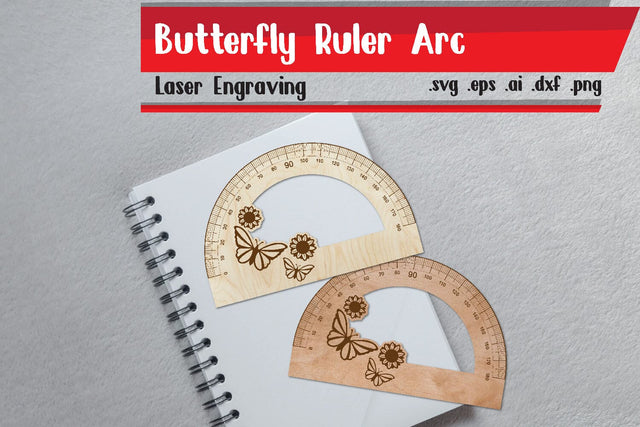 Butterfly Ruler Arch - Ruler Protactor - Wooden Ruler SVG zafrans studio 